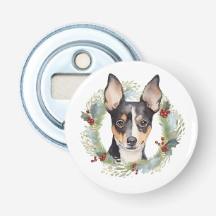 Rat Terrier Kerstkrans Feestelijke Pup Button Flesopener