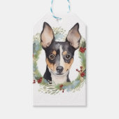 Rat Terrier Kerstkrans Feestelijke Pup Cadeaulabel (Voorkant)
