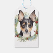 Rat Terrier Kerstkrans Feestelijke Pup Cadeaulabel (Achterkant)