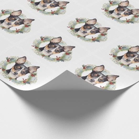 Rat Terrier Kerstkrans Feestelijke Pup Cadeaupapier (Hoek)
