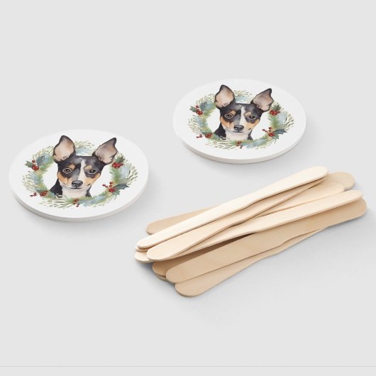 Rat Terrier Kerstkrans Feestelijke Pup Handwaaier (Niet-gemonteerd)