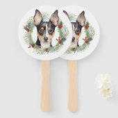 Rat Terrier Kerstkrans Feestelijke Pup Handwaaier (Voorkant en achterkant)