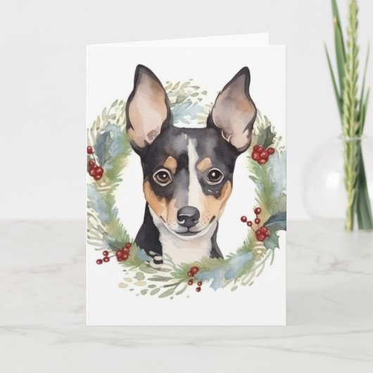 Rat Terrier Kerstkrans Feestelijke Pup Kaart (Voorkant)