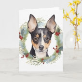 Rat Terrier Kerstkrans Feestelijke Pup Kaart (Gele Bloem)