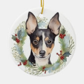 Rat Terrier Kerstkrans Feestelijke Pup Keramisch Ornament (Voorkant)