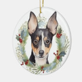 Rat Terrier Kerstkrans Feestelijke Pup Keramisch Ornament (Links)