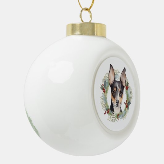 Rat Terrier Kerstkrans Feestelijke Pup Keramische Bal Ornament (Links)