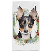Rat Terrier Kerstkrans Feestelijke Pup Klein Cadeauzakje (Voorkant)