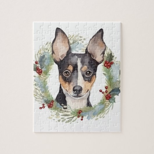 Rat Terrier Kerstkrans Feestelijke Pup Legpuzzel (Verticaal)