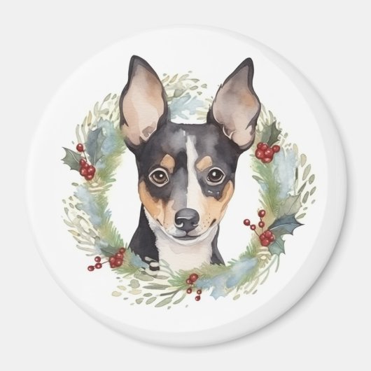 Rat Terrier Kerstkrans Feestelijke Pup Magneet (Voorkant)