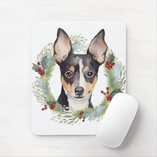 Rat Terrier Kerstkrans Feestelijke Pup Muismat (Met muis)