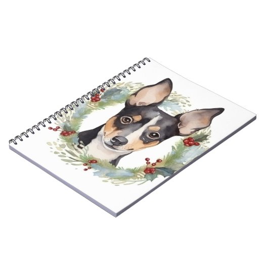 Rat Terrier Kerstkrans Feestelijke Pup Notitieboek (Linkerzijde)