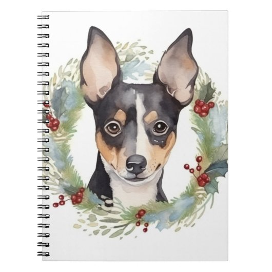 Rat Terrier Kerstkrans Feestelijke Pup Notitieboek (Voorkant)