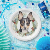 Rat Terrier Kerstkrans Feestelijke Pup Papieren Bordje (Feest)