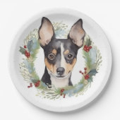 Rat Terrier Kerstkrans Feestelijke Pup Papieren Bordje (Voorkant)