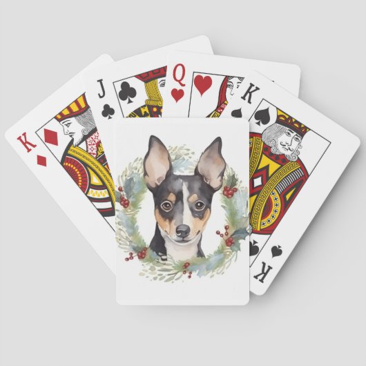 Rat Terrier Kerstkrans Feestelijke Pup Pokerkaarten (Achterkant)