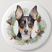 Rat Terrier Kerstkrans Feestelijke Pup Ronde Button 6,0 Cm (Voorkant)