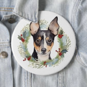 Rat Terrier Kerstkrans Feestelijke Pup Ronde Button 6,0 Cm (In situ)