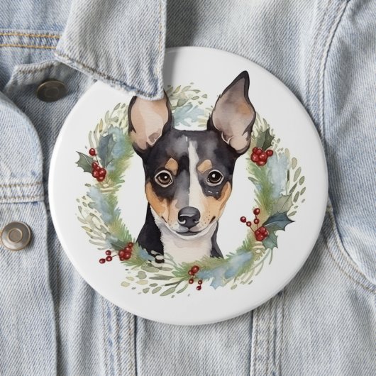 Rat Terrier Kerstkrans Feestelijke Pup Ronde Button 6,0 Cm (In situ)