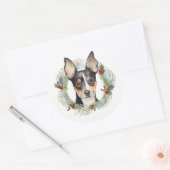 Rat Terrier Kerstkrans Feestelijke Pup Ronde Sticker (Envelop)