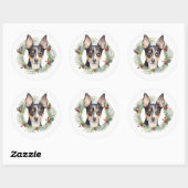 Rat Terrier Kerstkrans Feestelijke Pup Ronde Sticker (Vel)