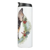 Rat Terrier Kerstkrans Feestelijke Pup Thermosbeker (Geroteerd rechts)