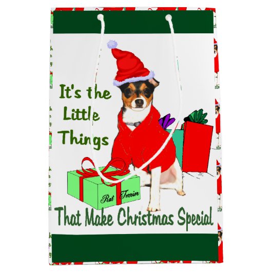 Rat Terrier Kerstmis Medium Cadeauzakje (Voorkant)