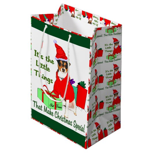 Rat Terrier Kerstmis Medium Cadeauzakje (Voorkant Gekanteld)
