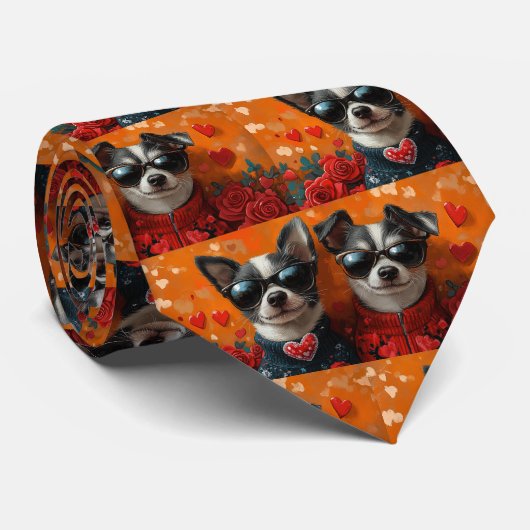 Rat Terrier Met Hartrozen Valentijnsdag Stropdas (Opgerold)