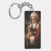 Rat Terrier met Kerstman Festive Kerstmis Sleutelhanger (Voorkant Links)
