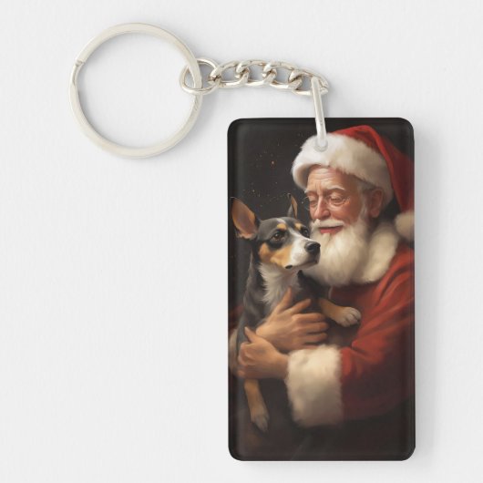 Rat Terrier met Kerstman Festive Kerstmis Sleutelhanger (Voorkant)