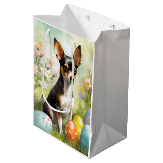 Rat Terrier met paaseieren Vakantie Medium Cadeauzakje (Voorkant Gekanteld)