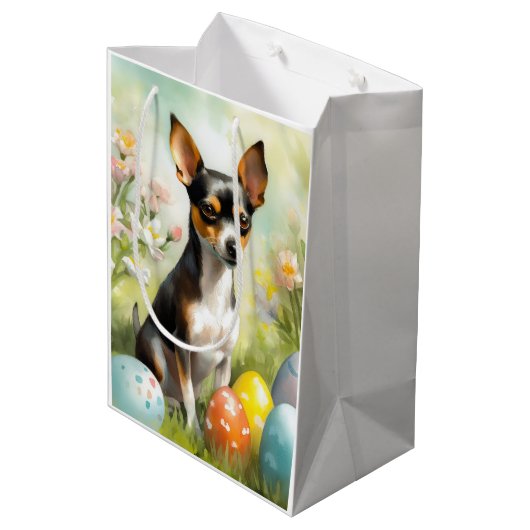 Rat Terrier met paaseieren Vakantie Medium Cadeauzakje (Achterkant Gekanteld)
