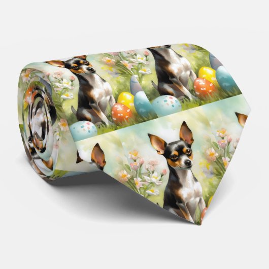 Rat Terrier met Pasen Eieren Vakantie Stropdas (Opgerold)