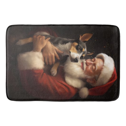 Rat Terrier met Sinterklaas Feestelijke Kerstmis Badmat (Voorkant)