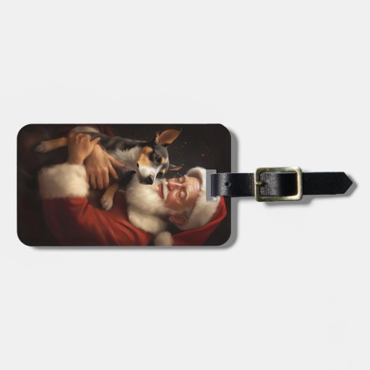 Rat Terrier met Sinterklaas Feestelijke Kerstmis Bagagelabel (Voorkant horizontaal)