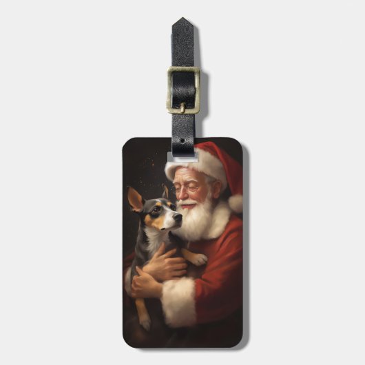 Rat Terrier met Sinterklaas Feestelijke Kerstmis Bagagelabel (Voorkant verticaal)