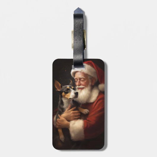 Rat Terrier met Sinterklaas Feestelijke Kerstmis Bagagelabel (Achterkant verticaal)
