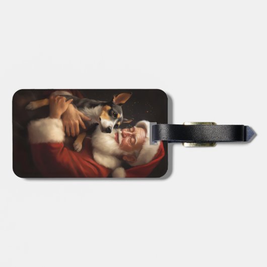 Rat Terrier met Sinterklaas Feestelijke Kerstmis Bagagelabel (Achterkant horizontaal)