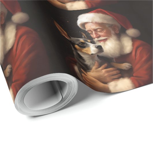 Rat Terrier met Sinterklaas Feestelijke Kerstmis Cadeaupapier (Rol Hoek)
