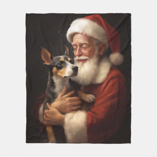 Rat Terrier met Sinterklaas Feestelijke Kerstmis Fleece Deken (Voorkant)