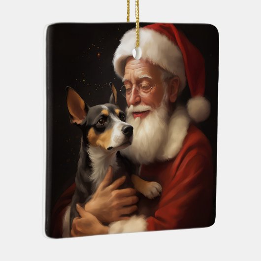 Rat Terrier met Sinterklaas Feestelijke Kerstmis Keramisch Ornament (Rechts)
