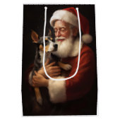 Rat Terrier met Sinterklaas Feestelijke Kerstmis Medium Cadeauzakje (Achterkant)