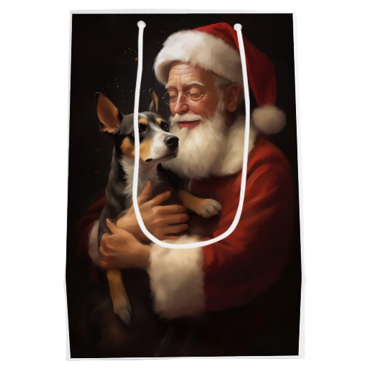 Rat Terrier met Sinterklaas Feestelijke Kerstmis Medium Cadeauzakje (Achterkant)