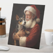 Rat Terrier met Sinterklaas Feestelijke Kerstmis Reclamebord Met Voetstuk (Insitu)