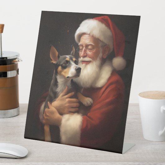 Rat Terrier met Sinterklaas Feestelijke Kerstmis Reclamebord Met Voetstuk (Insitu)