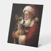 Rat Terrier met Sinterklaas Feestelijke Kerstmis Reclamebord Met Voetstuk (Voorkant)