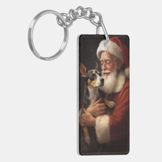 Rat Terrier met Sinterklaas Feestelijke Kerstmis Sleutelhanger (Voorkant Links)