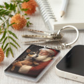 Rat Terrier met Sinterklaas Feestelijke Kerstmis Sleutelhanger (Voorkant Rechts)