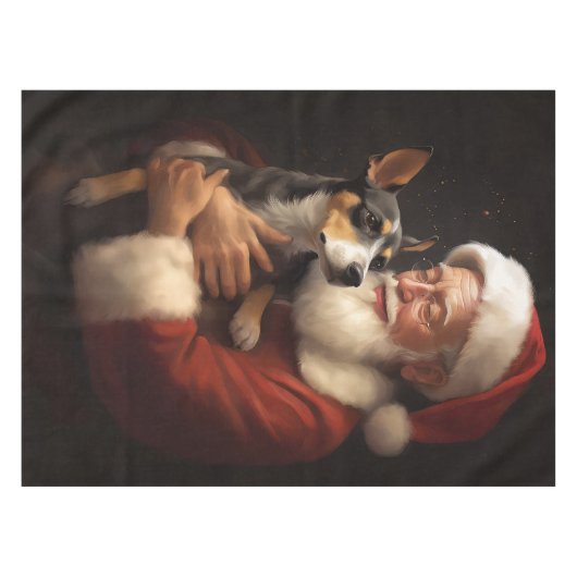 Rat Terrier met Sinterklaas Feestelijke Kerstmis Tafelkleed (Voorkant (Horizontaal))